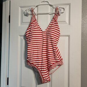 Kona Sol Red and White Stripe Swimsuit One Piece - XL